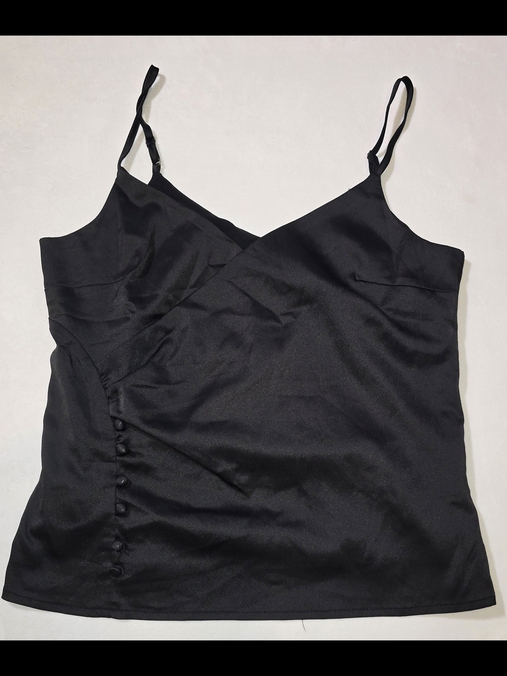 Heartloom Black Satin Wrap Cami with Button Detail Date Night Going Out